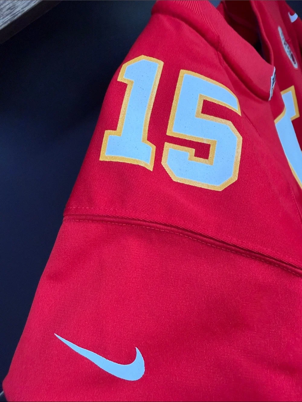 Nike Kids NFL Patrick Mahomes Red Football Jersey #15 with White & Gold Accents!
